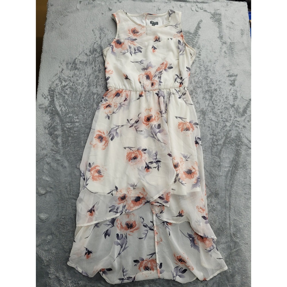 Lily Rose High-Low Dress Womens Medium Cream Floral Sleeveless‎